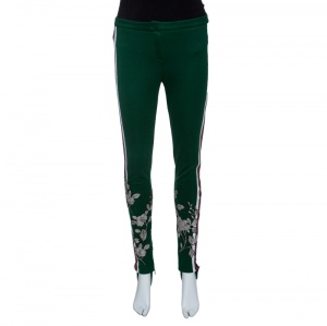 Gucci Green Side Stripe Detail Floral Embroidered Kelly Stirrup Track Pants S
