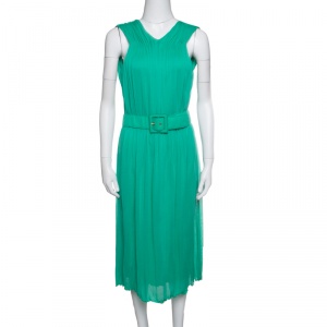 Gucci Mint Green Pleated Sleeveless Belted Dress M