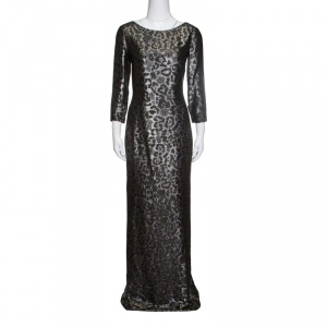 Gucci Metallic Animal Pattern Lurex Jacquard Long Sleeve Gown S