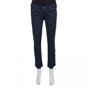 Gucci Blue Stretch Cotton Logo Embroidered Pocket Detail Straight Pants S