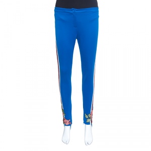 Gucci Blue Side Stripe Detail Floral Embroidered Kelly Stirrup Track Pants S