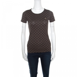 Gucci GG Brown Monogram Printed Cotton T Shirt S
