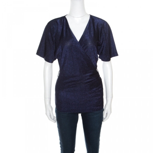 Gucci Purple Lurex Knit Faux Wrap Front Plunge Neck Top S