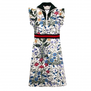Gucci New Flora Print Zip Detail Ruffled Cap Sleeve Dress XXS