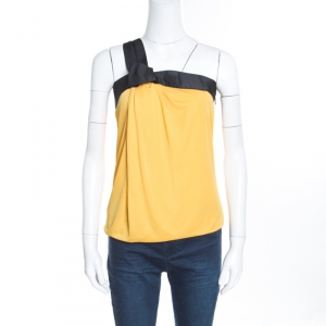 Gucci Yellow and Black Draped One Shoulder Top S