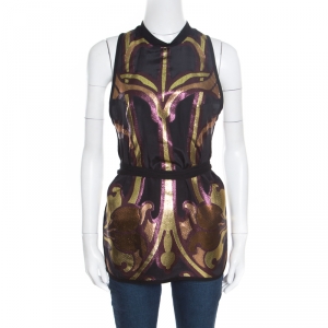 Gucci Black Lurex Metallic Panelled Art Nouveau Top S