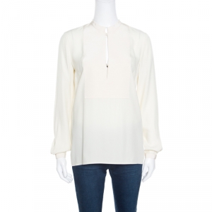 Gucci Cream Grosgrain Trim Detail Long Sleeve Blouse S