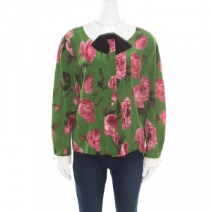 Gucci Green English Rose Printed Silk Crepe de Chine Blouse M