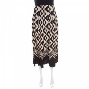 Gucci Monochrome Geometric Pattern Printed Silk Crepe de Chine Midi Skirt M