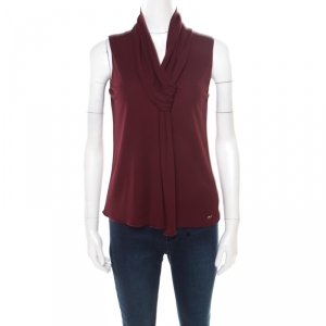 Gucci Burgundy Jersey Draped Neck Detail Sleeveless Top XS