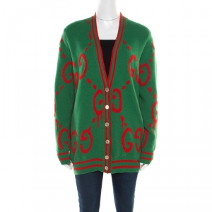 Gucci Multicolor Jacquard Wool and Silk Reversible Ghost Cardigan M