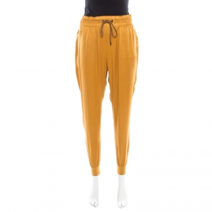 Gucci Gold Silk Drawstring Detail Jogger Pants M