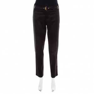 Pre Owned Gucci Black Cotton Belted Trousers M