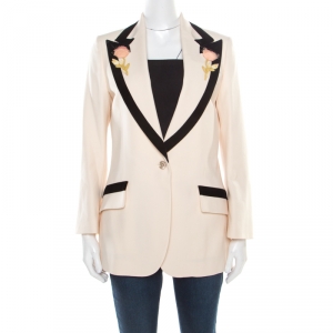 Gucci Cream Wool Contrast Velvet Trim Floral Applique Blazer M