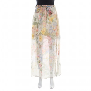 Gucci Floral Printed Sheer Silk Lace Underlay Belted Maxi Skirt S