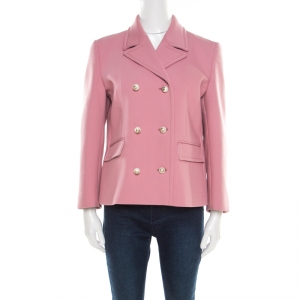 Gucci Dusty Pink Wool Logo Button Detail Double Breasted Blazer L