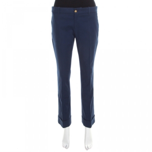Gucci Blue Cotton Logo Button Detail Tailored Trousers M