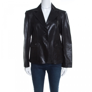 Gucci Black Leather Tailored Two Button Blazer L