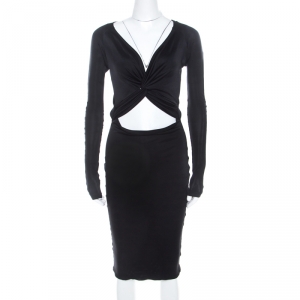 Gucci Black Stretch Knit Cut Out Detail Long Sleeve Pencil Dress M