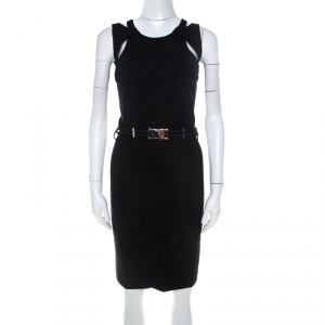 Gucci Black Cut Out Detail Belted Sheath Dress S