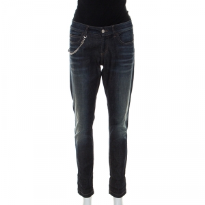 Gucci Blue Dark Wash Denim Chain Detail Straight Fit New Leggings Jeans S