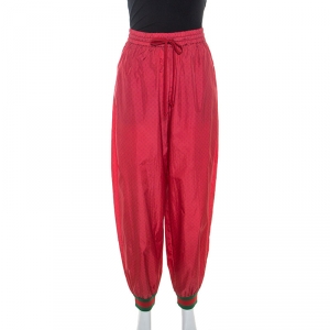 Gucci Red Monogram Print Nylon Contrast Trim Dapper Dan Joggers M