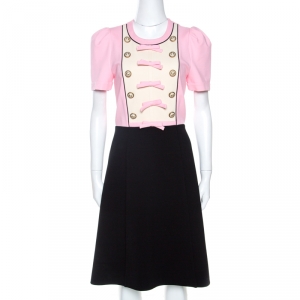 Gucci Pink & Black Knit Bow Detail Midi Dress XL