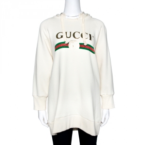Gucci Cream Appliqued Cotton Blind For Love Oversized Hoodie M