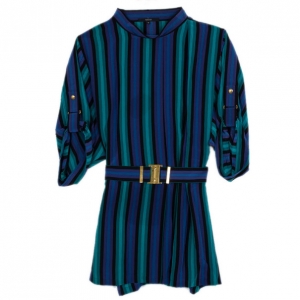 Pre Owned Gucci Striped Satin Belted Dress S