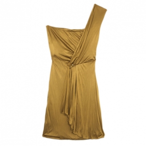 Pre Owned Gucci Gold Side Draped Dress M