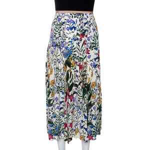 Gucci Multicolor Floral Printed Silk Pleated Midi Skirt M
