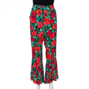 Gucci Multicolor Floral Printed Silk Pleated Hem Trousers M