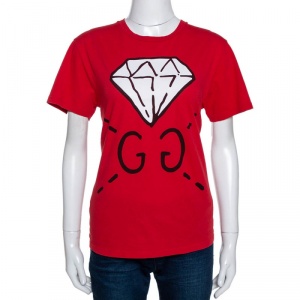 Gucci Red Ghost Diamond Print Cotton Crew Neck T-Shirt S