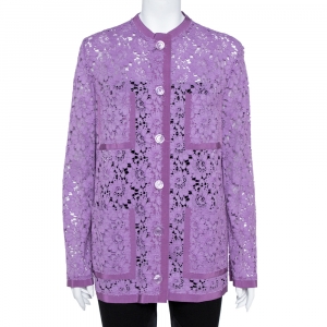 Pre Owned Gucci Purple Floral Lace Button Front Cardigan M
