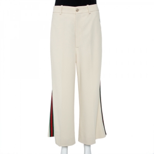 Pre Owned Gucci Beige Crepe Web Strip Detail Culottes M