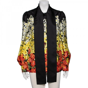 Gucci Multicolor Degradé Floral Print Silk Blouse M