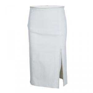 Pre Owned Gucci White Leather Piping Detail Pencil Skirt S