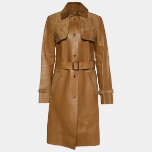 Gucci Brown Leather & Suede Belted Trench Coat M