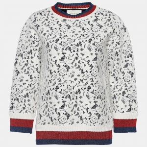 Pre Owned Gucci Ivory Lace & Neoprene Sylvie Web Trim Sweater S