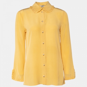 Pre Owned Gucci Yellow Crepe Silk Front Button Shirt S