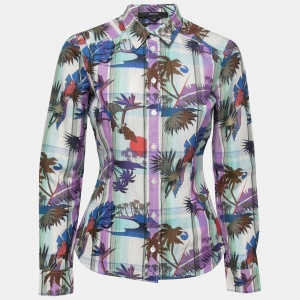 Pre Owned Gucci Multicolour Printed Linen Button Front Shirt S