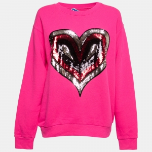 Pre Owned Gucci X Elton John Pink Heart Sequin Embellished Cotton Sweatshirt S