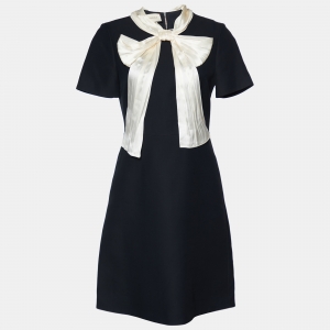 مملوكة مسبقًا Gucci Black Crepe Contrast Bow Detail Mini Dress M