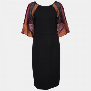 Gucci Black Knit Contrast Sleeve Detail Midi Dress L