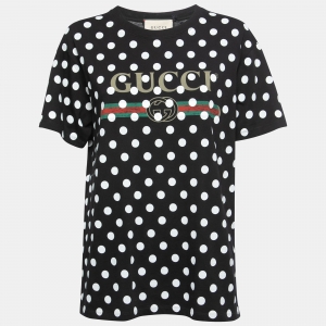 Gucci Black Polka-Dot Print Cotton Logo T-Shirt XS