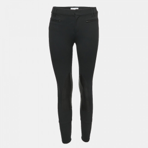 Gucci Black Cotton Blend Leather Trimmed Trousers S