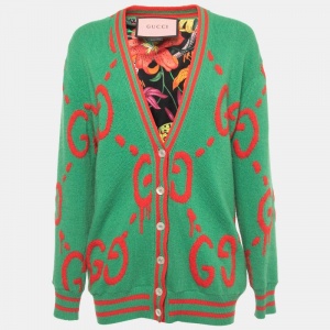 Gucci Green Ghost Patterned Wool Reversible Cardigan M