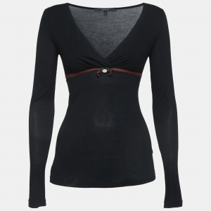Gucci Black Modal Gathered Long Sleeve Top S