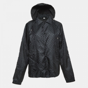 Gucci Black GG Monogram Jacquard Detachable Hood Windbreaker L