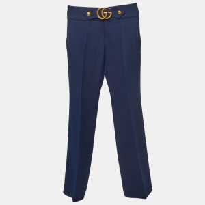 Gucci Blue Double Stretch Jersey GG Marmont Buckle Detail Trousers S